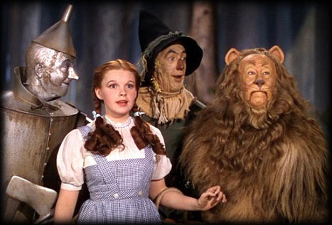 Dorothy (Judy Garland), Tin Man, Scarecrow and Lion